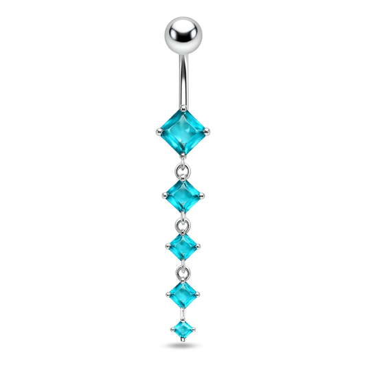 925 Sterling Silver Dangling Five Stones  Belly Button Ring - Monster Piercing