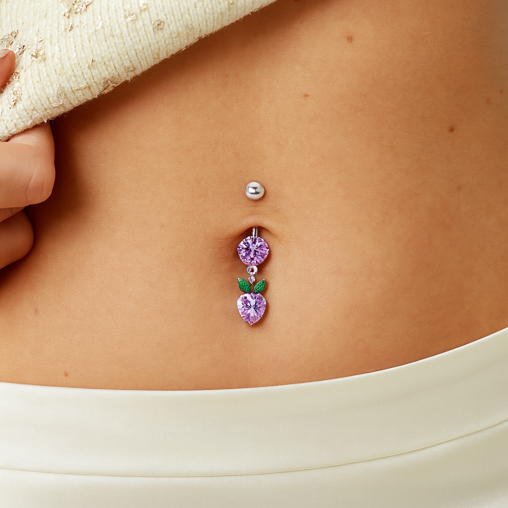 925 Sterling Silver Jewelled Fashion Cherry Heart Navel Belly Piercing Belly Piercings Clear Clear Lavender Aquamarine Dark Blue Pink Purple