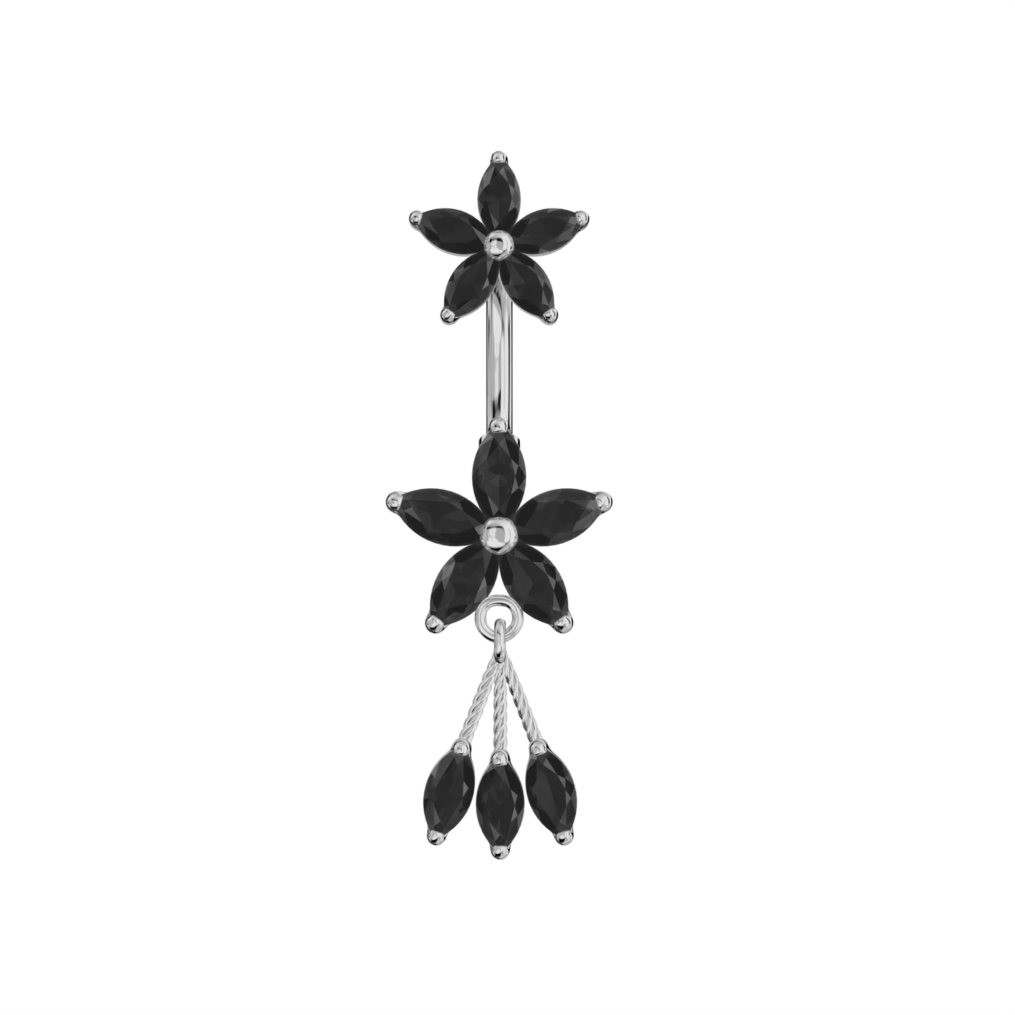 925 Sterling Silver Jewelled Flower Dangling Spinal Ring - Monster Piercing