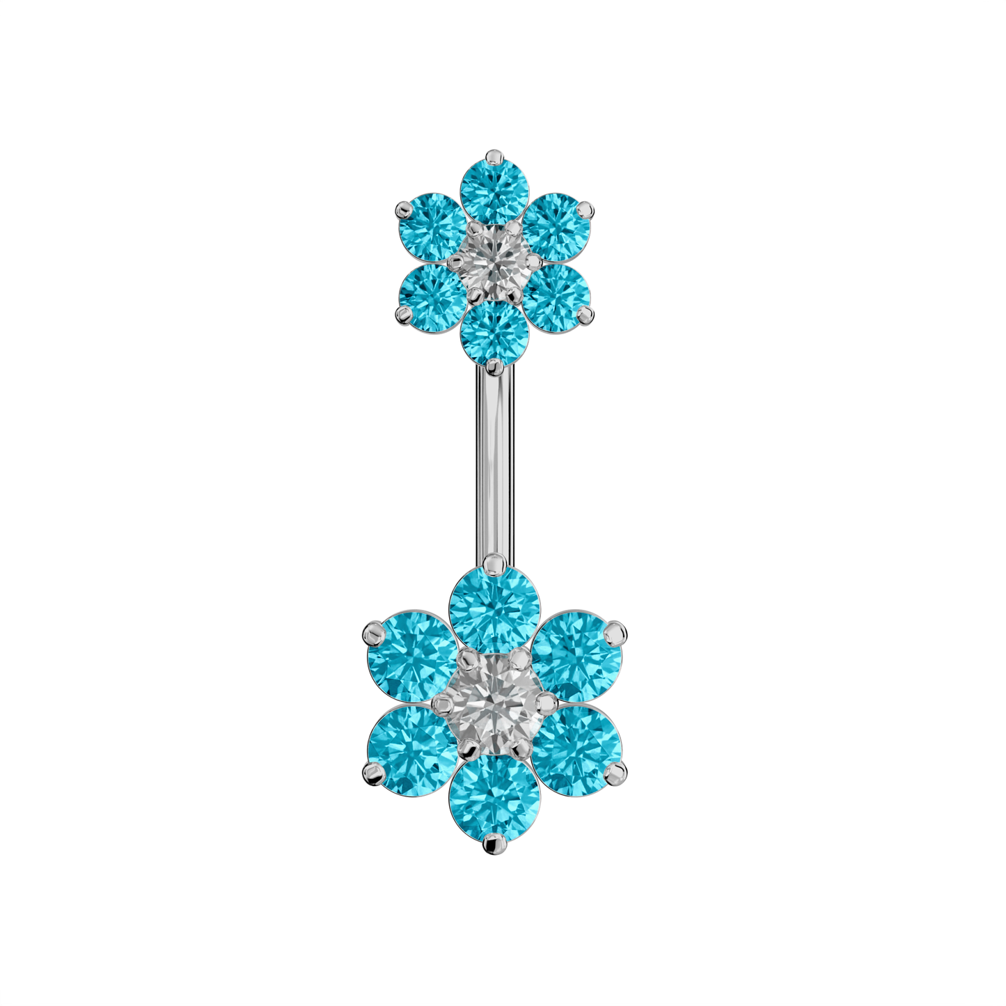 925 Sterling Silver Jewelled Flower Pair Spinal Belly Button Ring - Monster Piercing