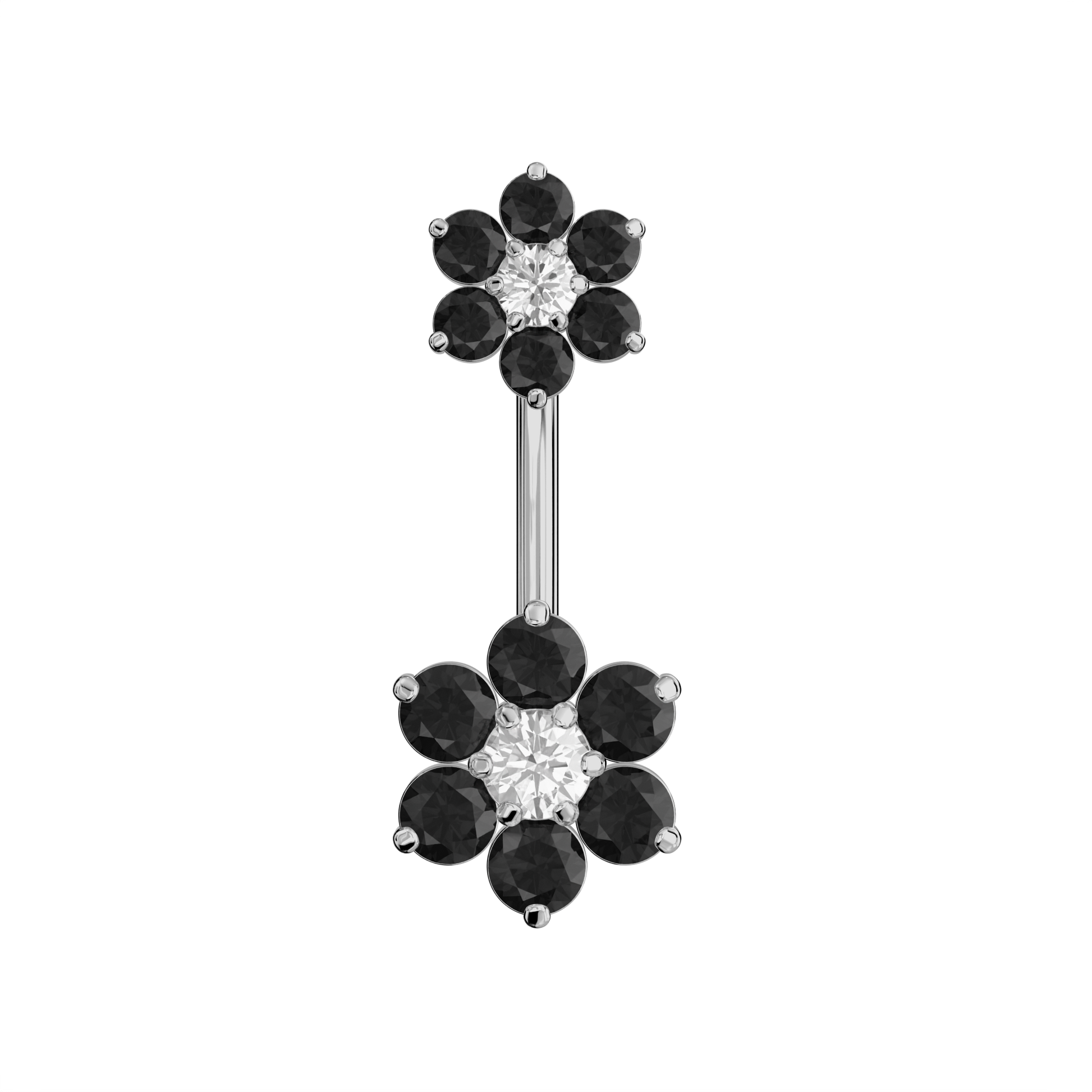 925 Sterling Silver Jewelled Flower Pair Spinal Belly Button Ring - Monster Piercing