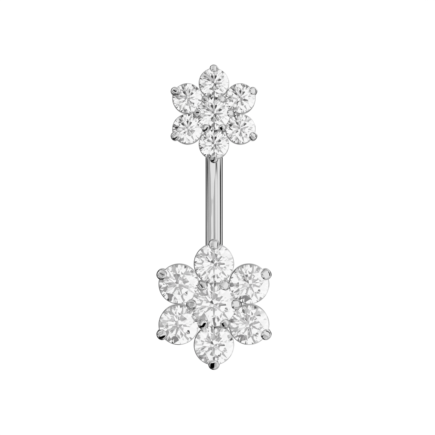 925 Sterling Silver Jewelled Flower Pair Spinal Belly Button Ring - Monster Piercing