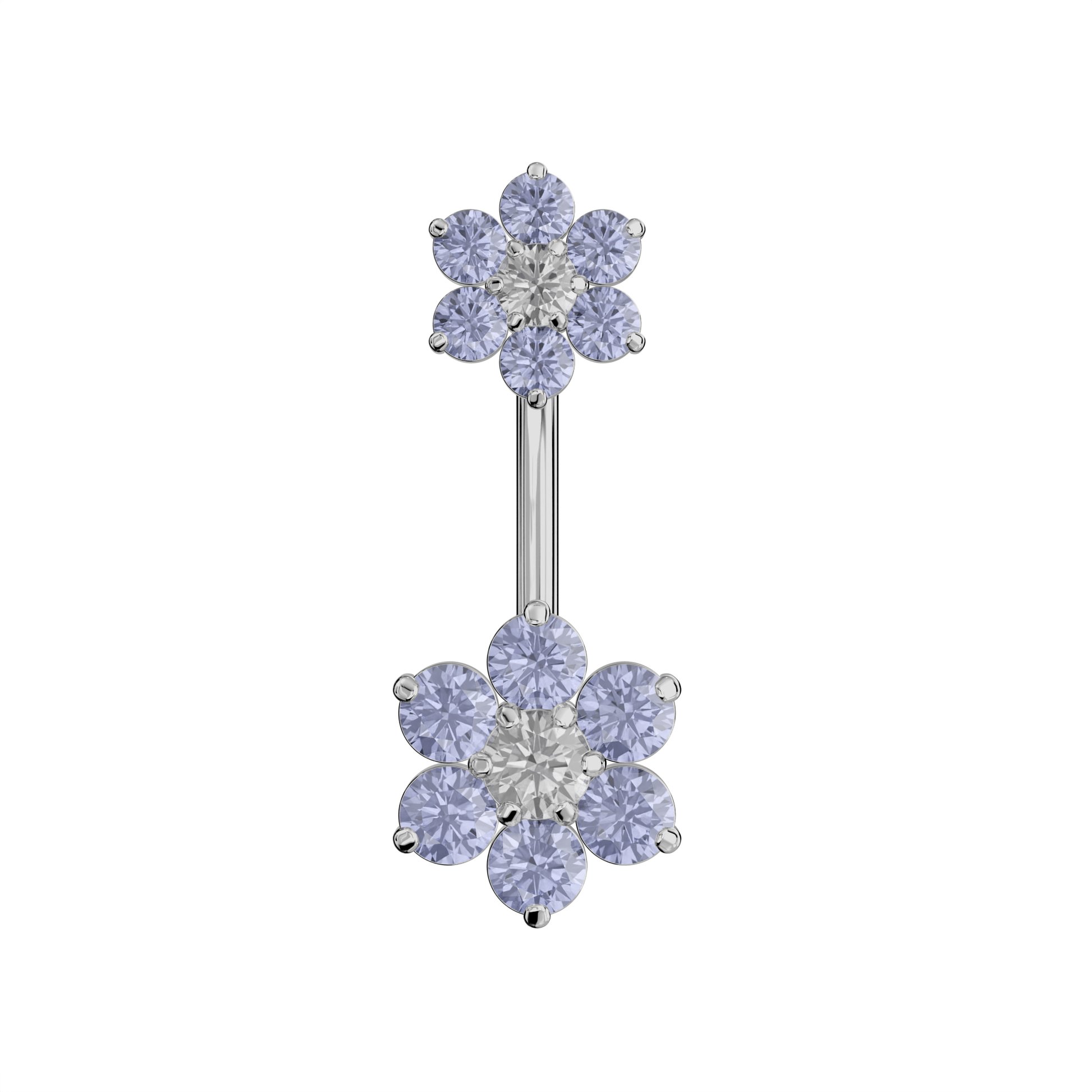 925 Sterling Silver Jewelled Flower Pair Spinal Belly Button Ring - Monster Piercing