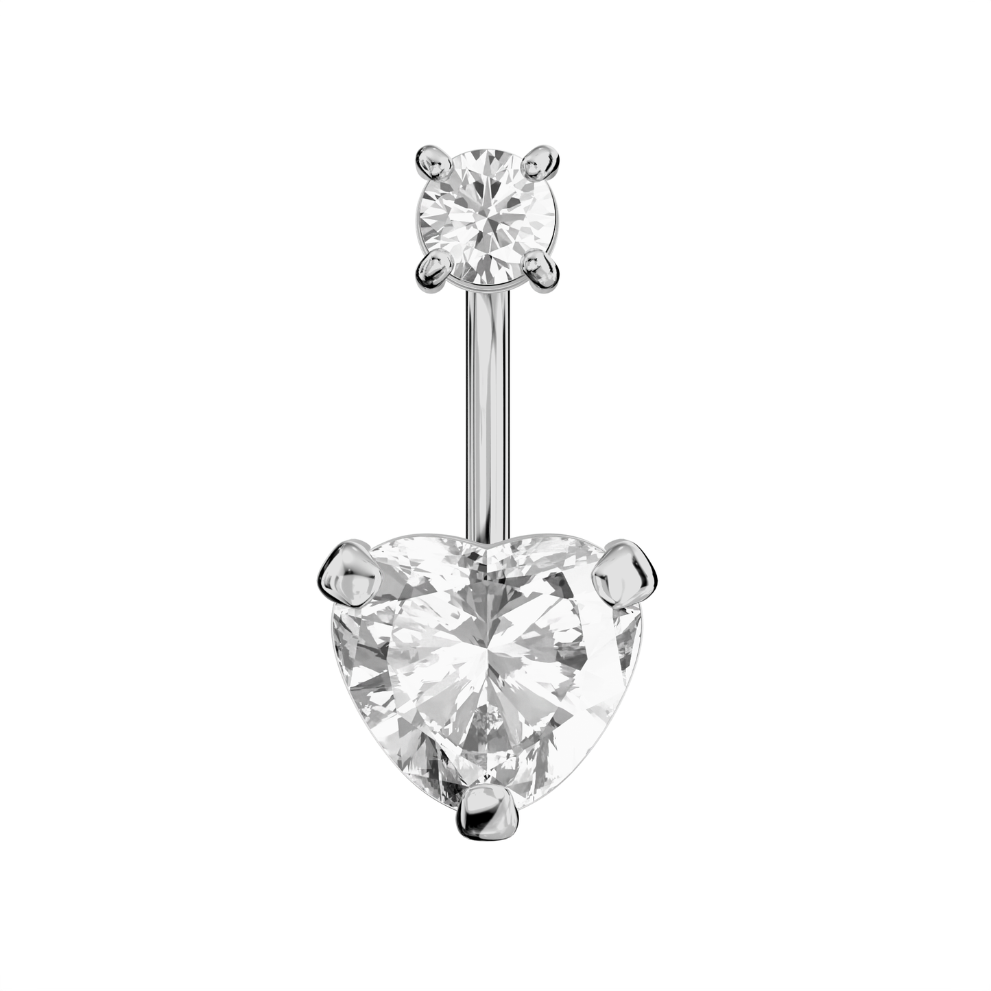 925 Sterling Silver Jewelled Heart Spinal Belly Ring - Monster Piercing