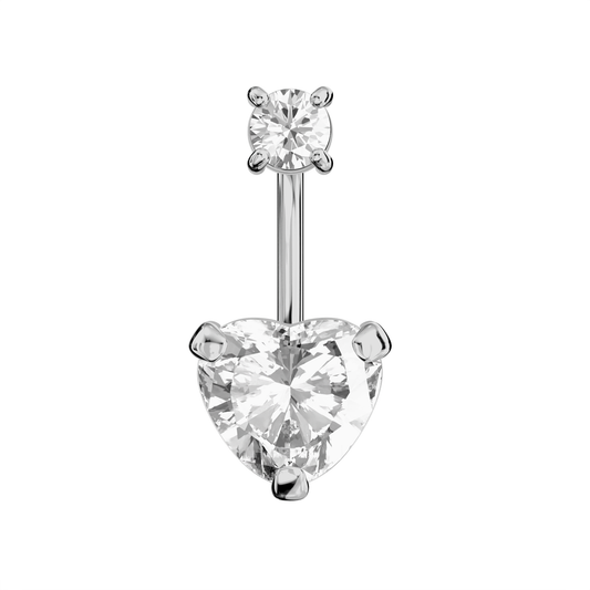 925 Sterling Silver Jewelled Heart Spinal Belly Ring - Monster Piercing