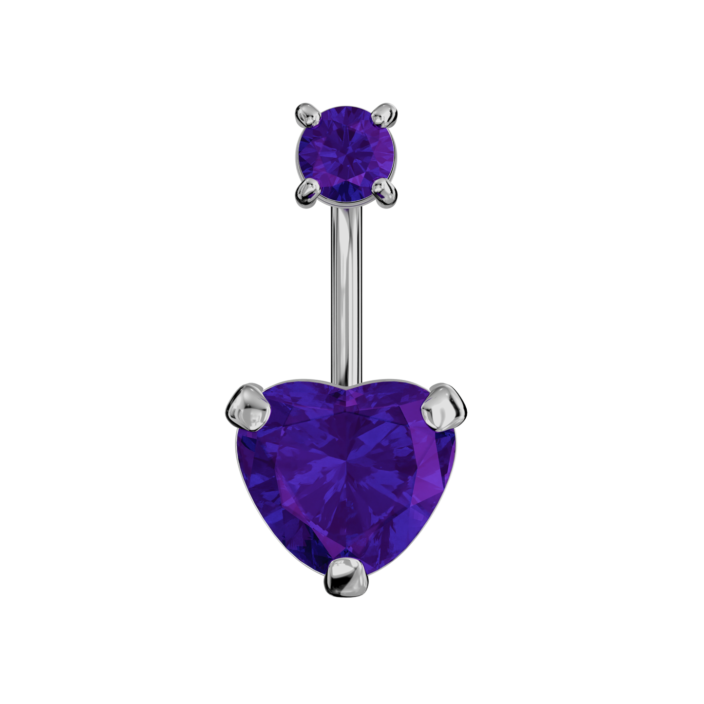 925 Sterling Silver Jewelled Heart Spinal Belly Ring - Monster Piercing
