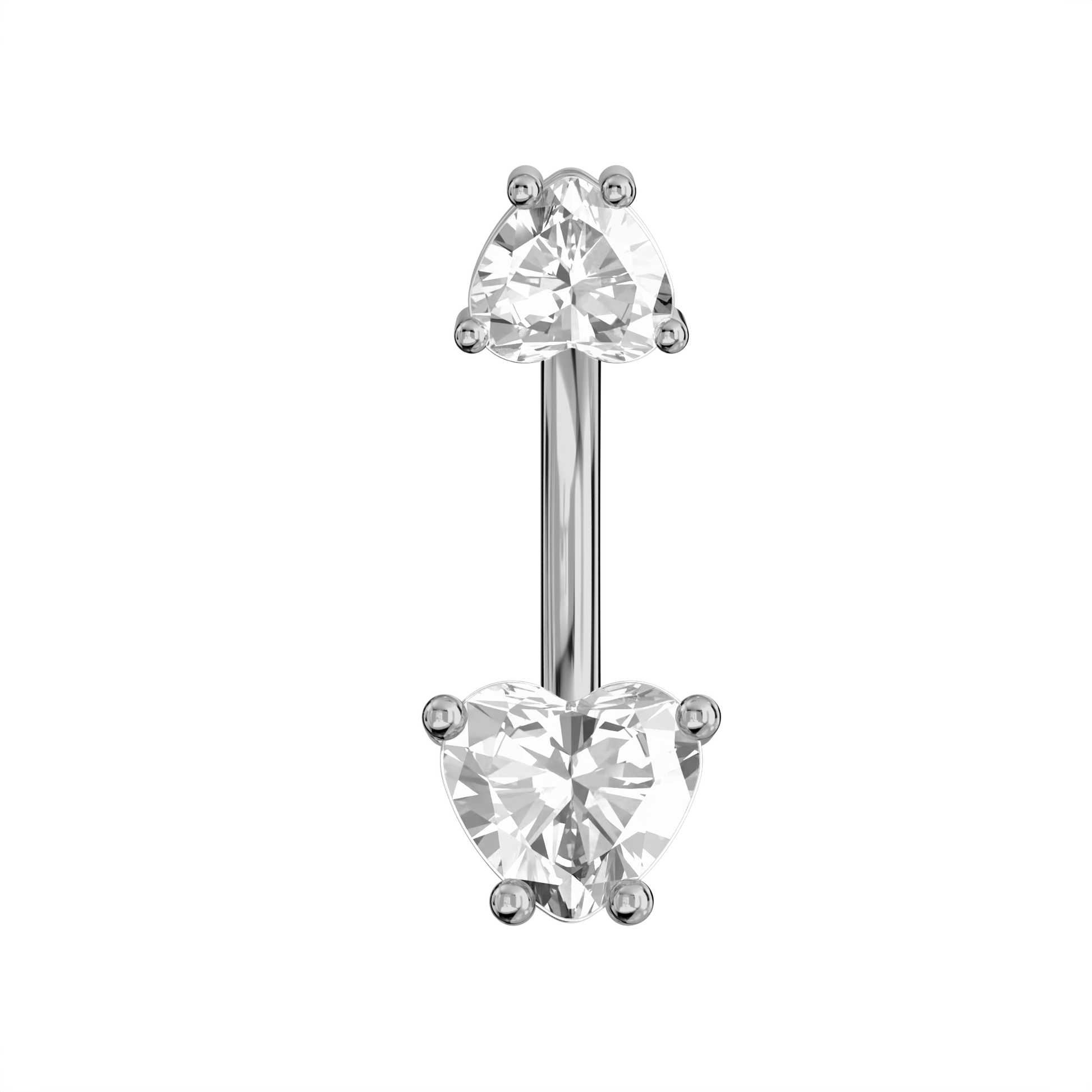 925 Sterling Silver Jewelled Hearts Spinal Belly Button Ring - Monster Piercing