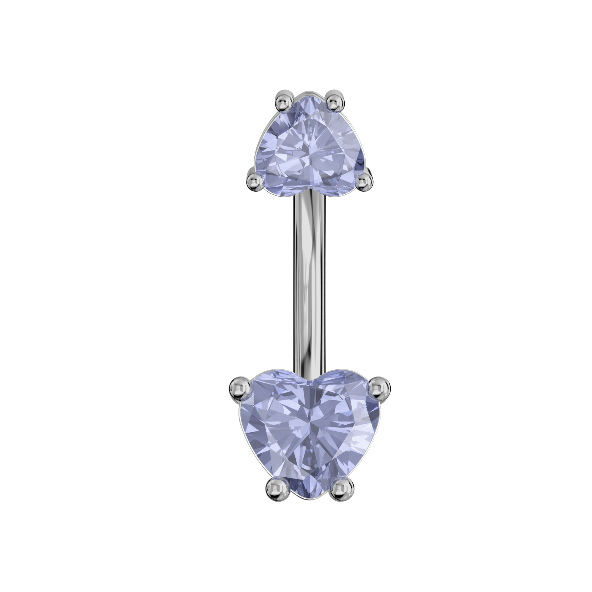 925 Sterling Silver Jewelled Hearts Spinal Belly Button Ring - Monster Piercing