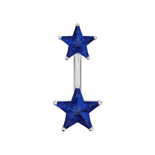 925 Sterling Silver Jewelled Star Studded Spinal Belly Button Ring - Monster Piercing