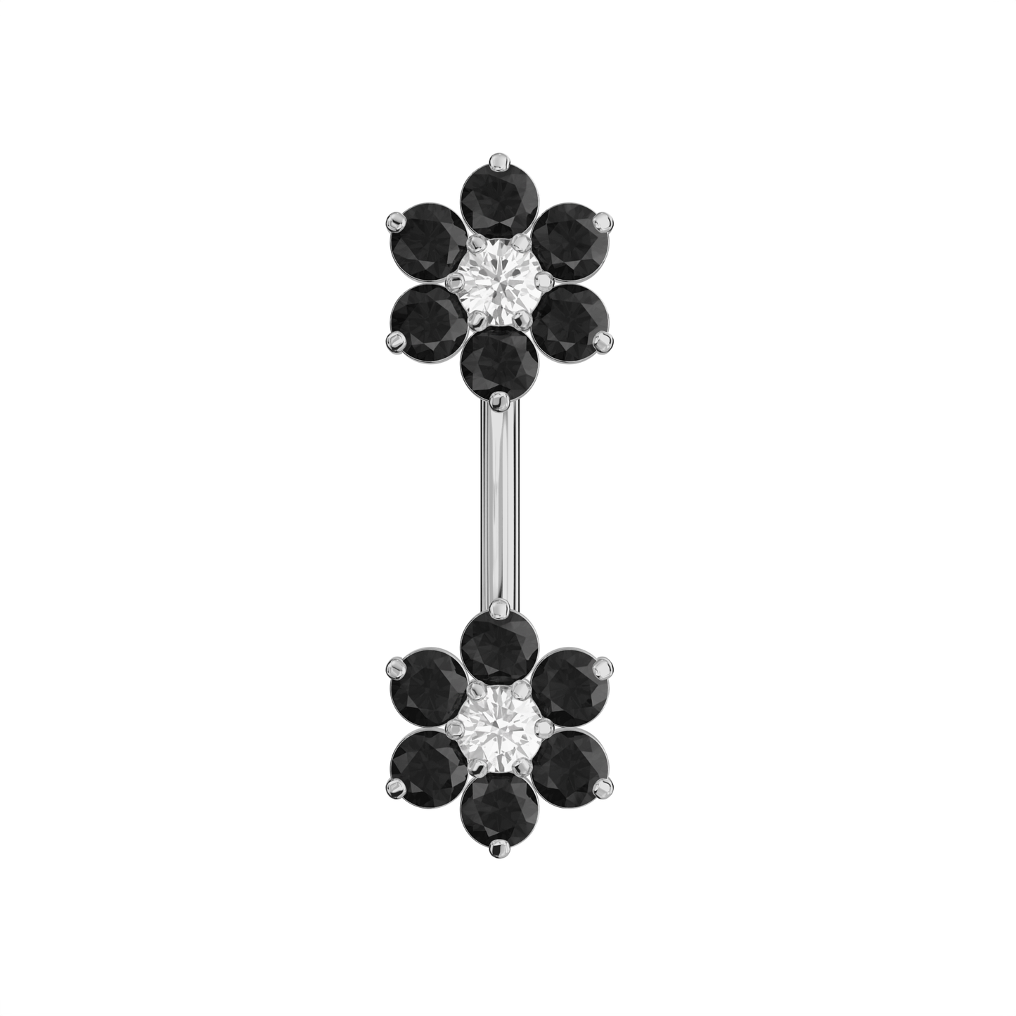 925 Sterling Silver Jewelled Twin Flowers Spinal Belly Button Ring