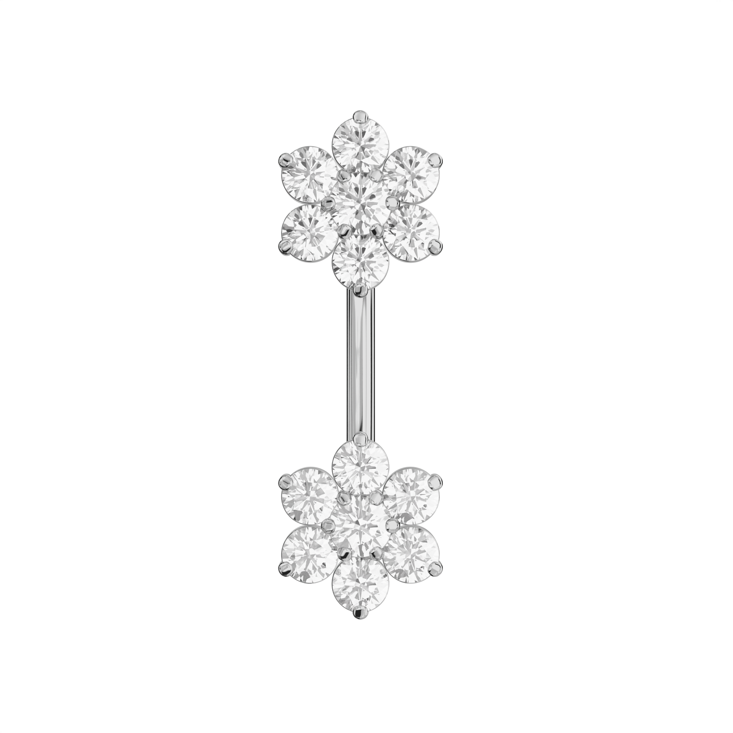 925 Sterling Silver Jewelled Twin Flowers Spinal Belly Button Ring