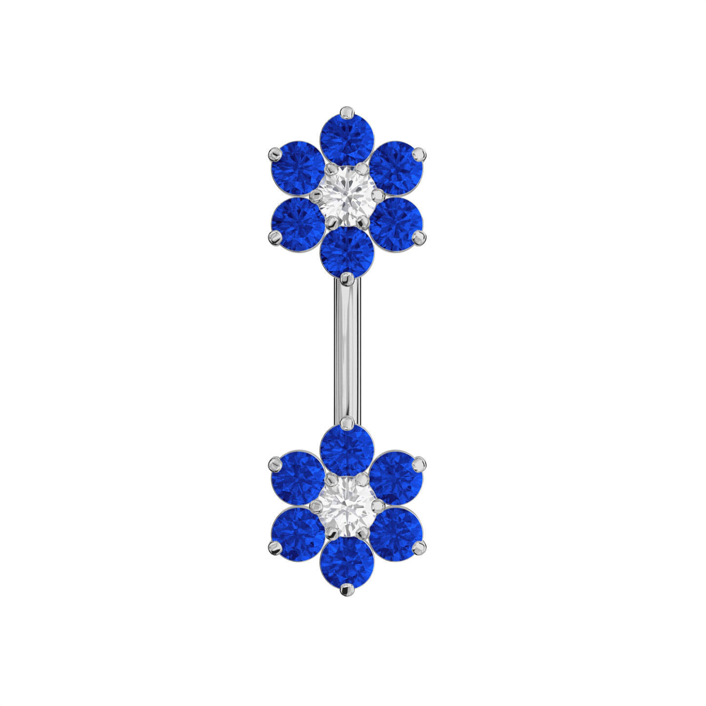 925 Sterling Silver Jewelled Twin Flowers Spinal Belly Button Ring
