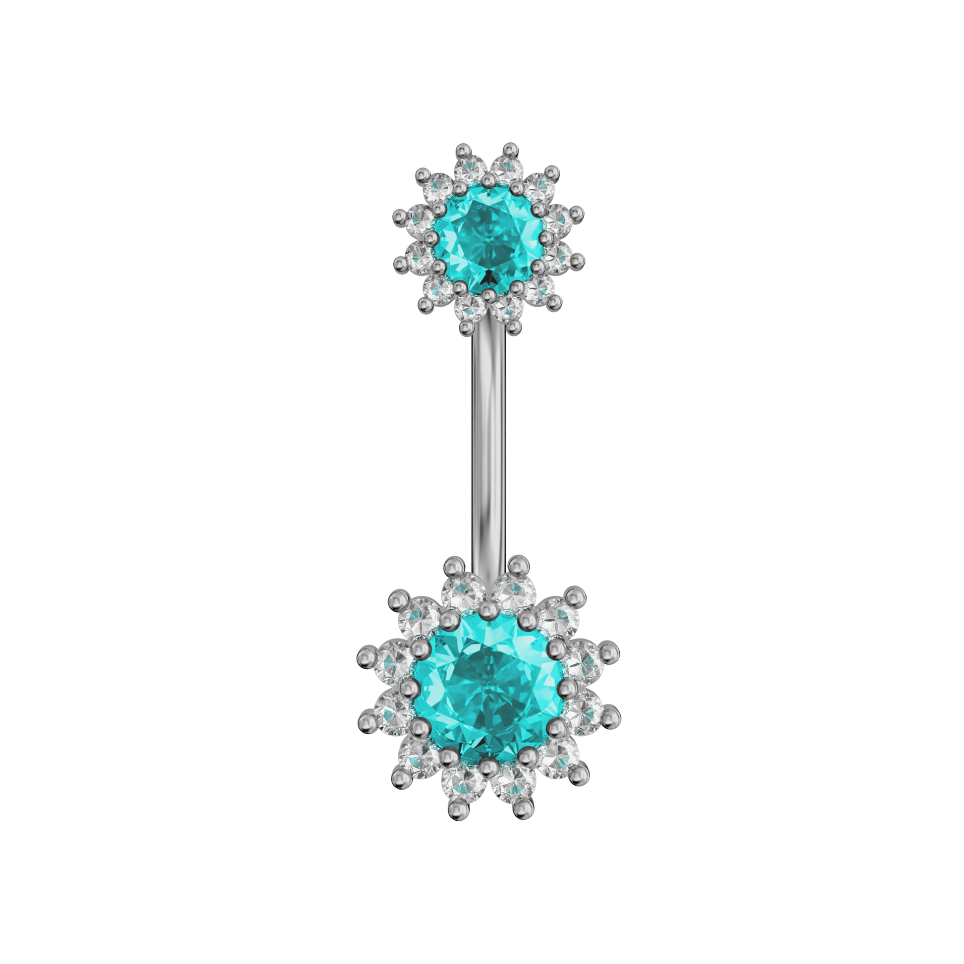 925 Sterling Silver Round CZ Jewelled Double Crystal Flower Non Dangle Belly Button Ring Belly Piercings Clear Clear Lavender Aqua Dark Blue Pink Purple Emerald Peridot Black