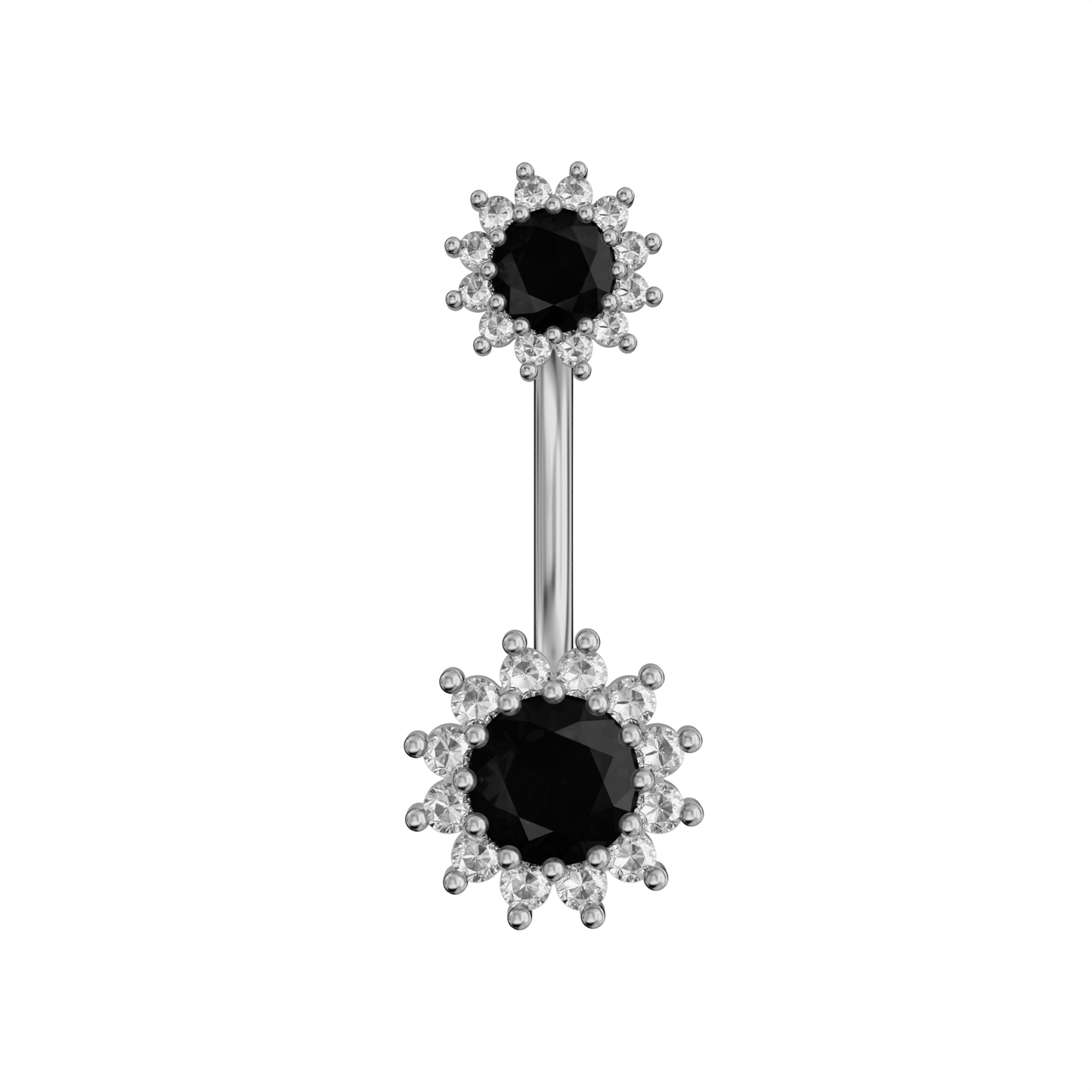 925 Sterling Silver Round CZ Jewelled Double Crystal Flower Non Dangle Belly Button Ring Belly Piercings Clear Clear Lavender Aqua Dark Blue Pink Purple Emerald Peridot Black