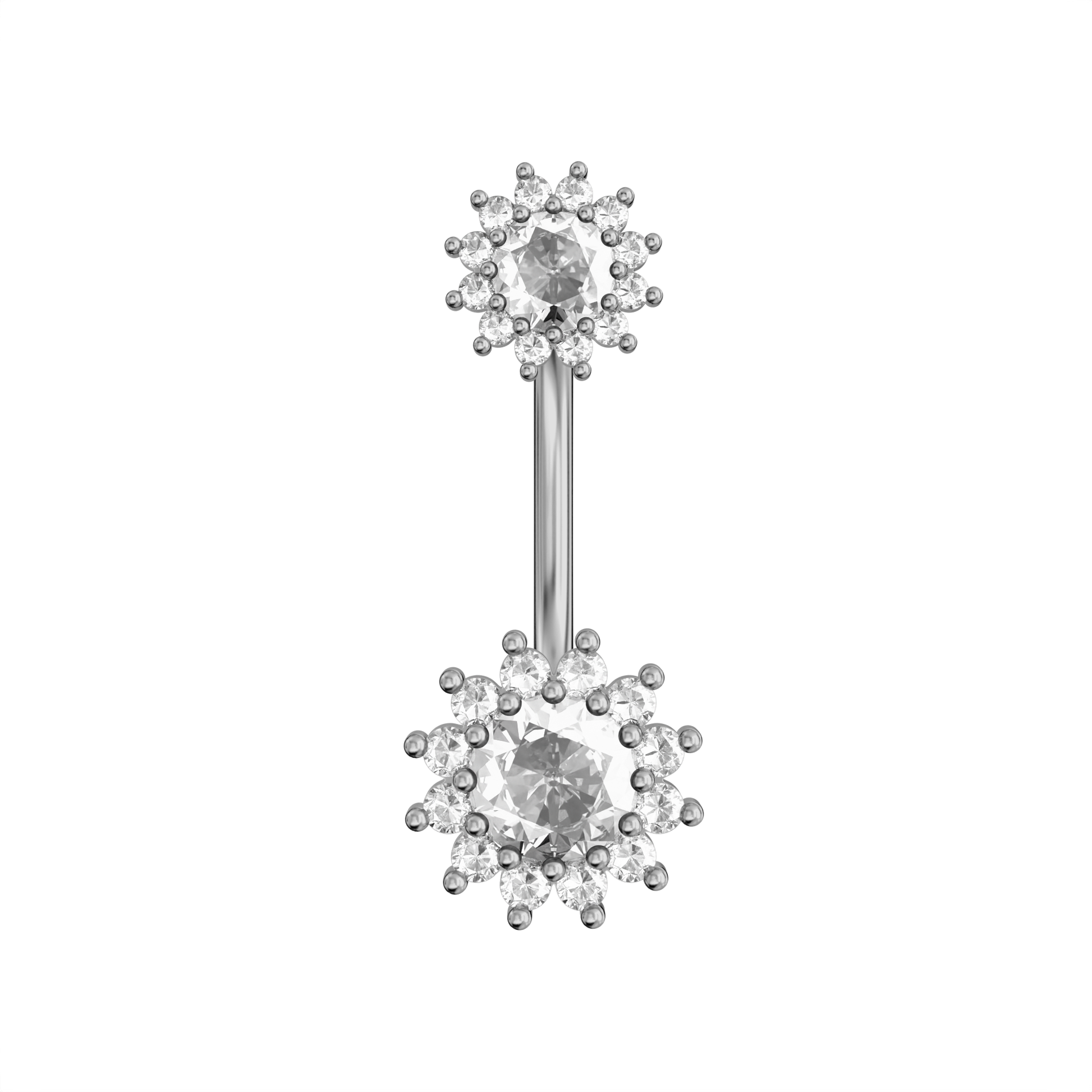 925 Sterling Silver Round CZ Jewelled Double Crystal Flower Non Dangle Belly Button Ring Belly Piercings Clear Clear Lavender Aqua Dark Blue Pink Purple Emerald Peridot Black