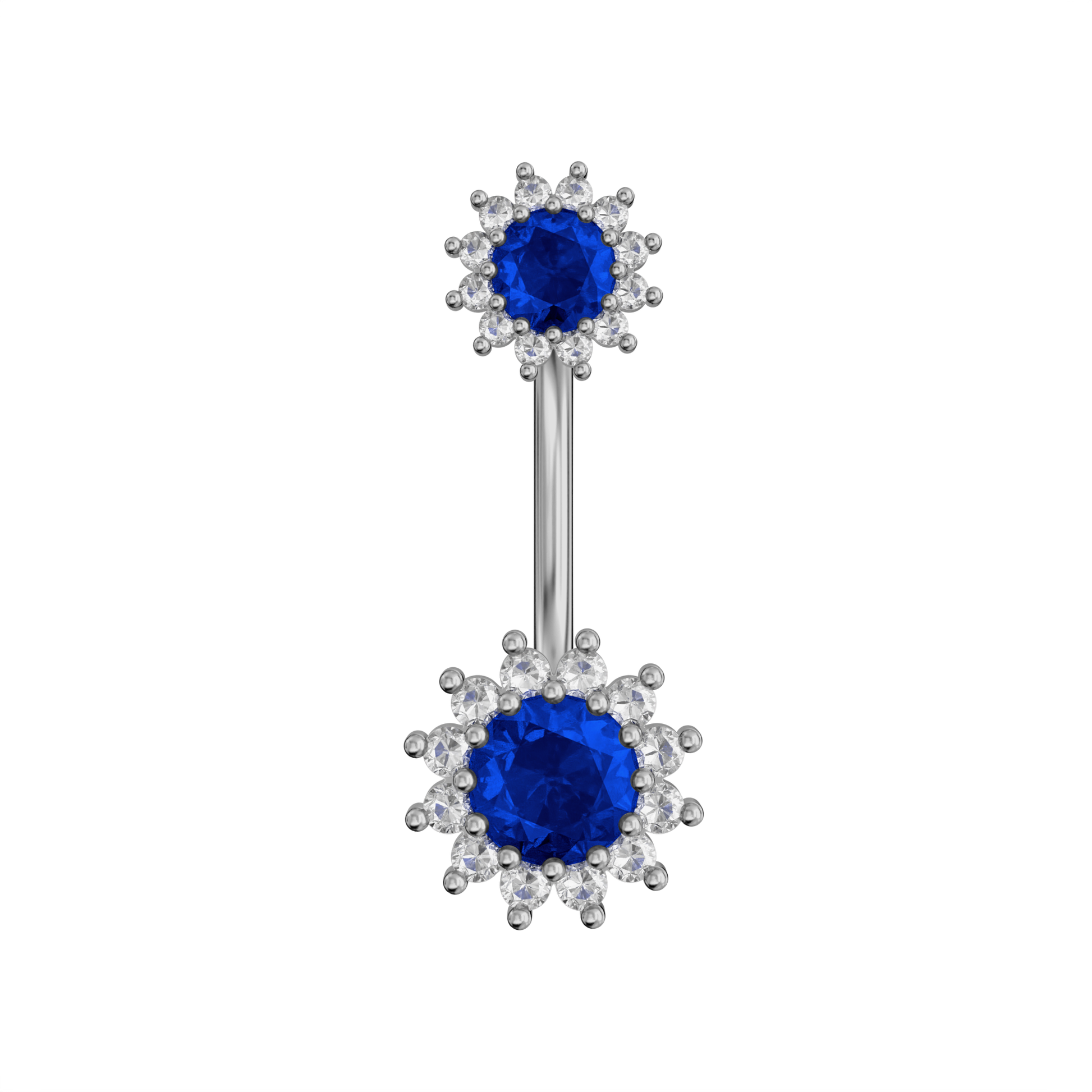 925 Sterling Silver Round CZ Jewelled Double Crystal Flower Non Dangle Belly Button Ring Belly Piercings Clear Clear Lavender Aqua Dark Blue Pink Purple Emerald Peridot Black
