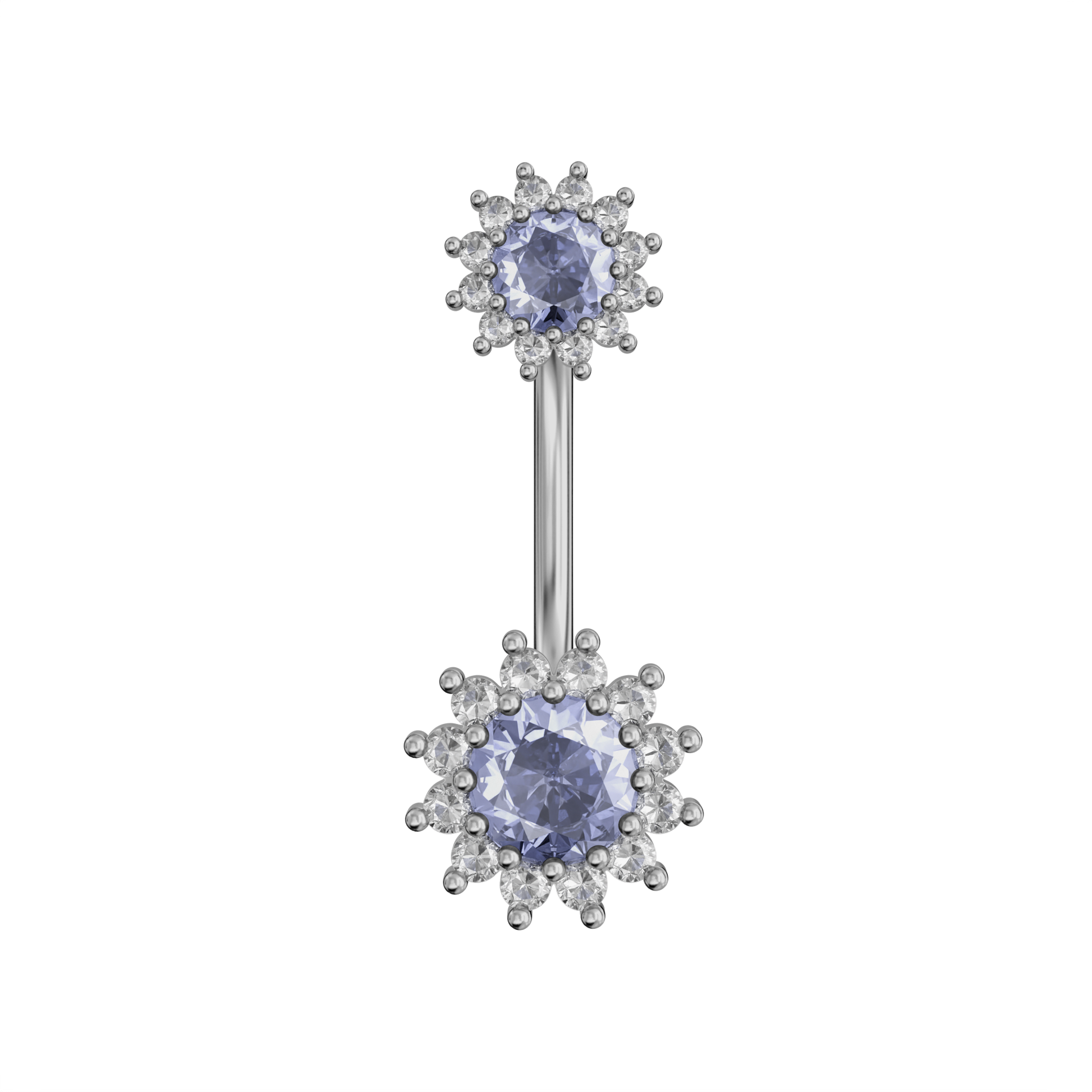925 Sterling Silver Round CZ Jewelled Double Crystal Flower Non Dangle Belly Button Ring Belly Piercings Clear Clear Lavender Aqua Dark Blue Pink Purple Emerald Peridot Black