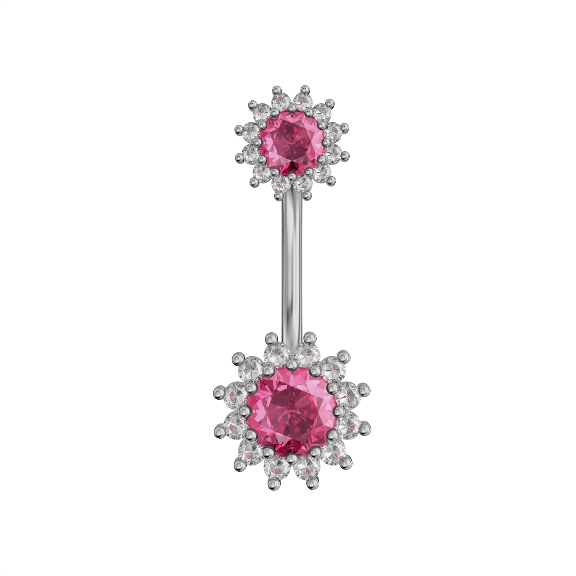 925 Sterling Silver Round CZ Jewelled Double Crystal Flower Non Dangle Belly Button Ring Belly Piercings Clear Clear Lavender Aqua Dark Blue Pink Purple Emerald Peridot Black