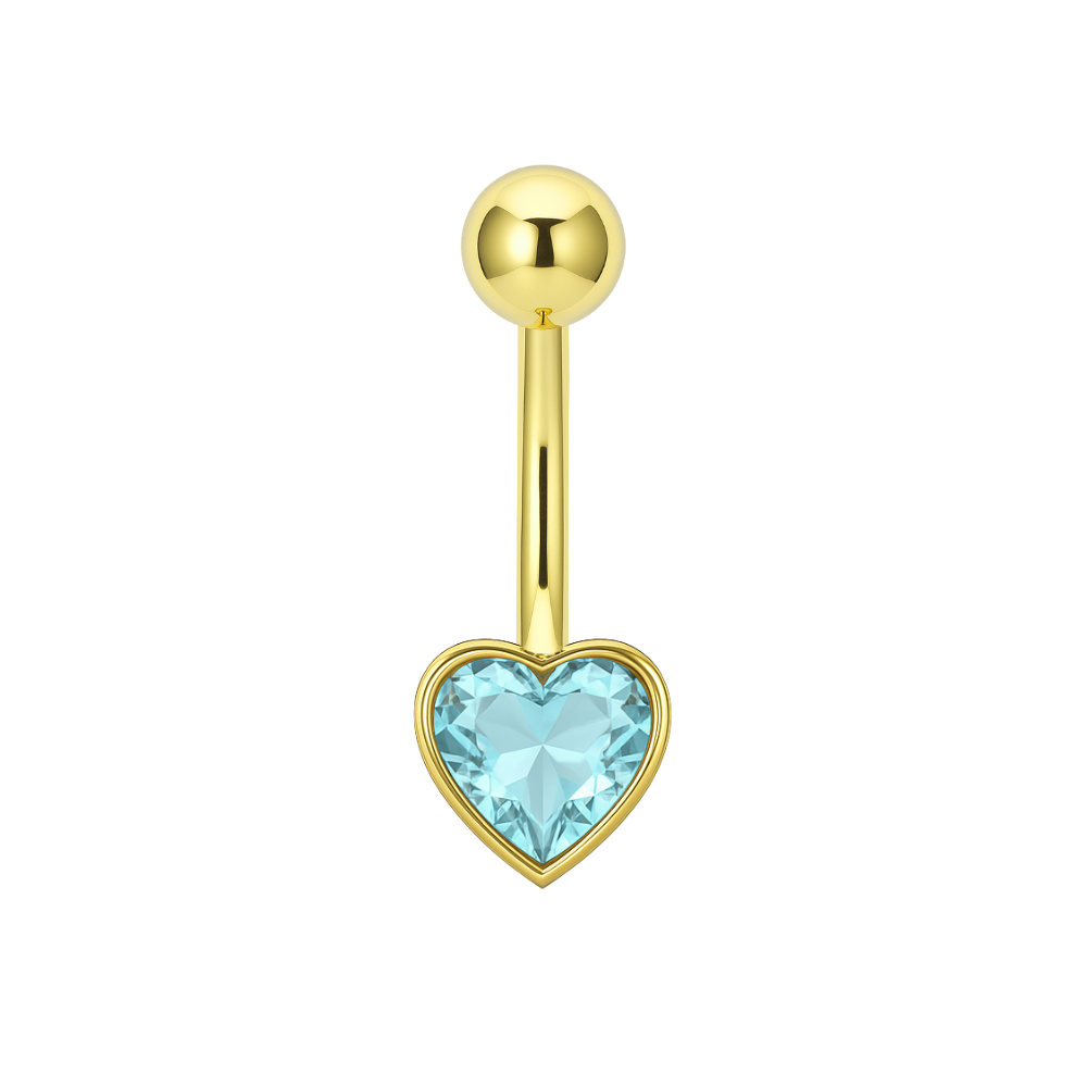 14K Gold Studded Heart Belly Ring - Monster Piercing