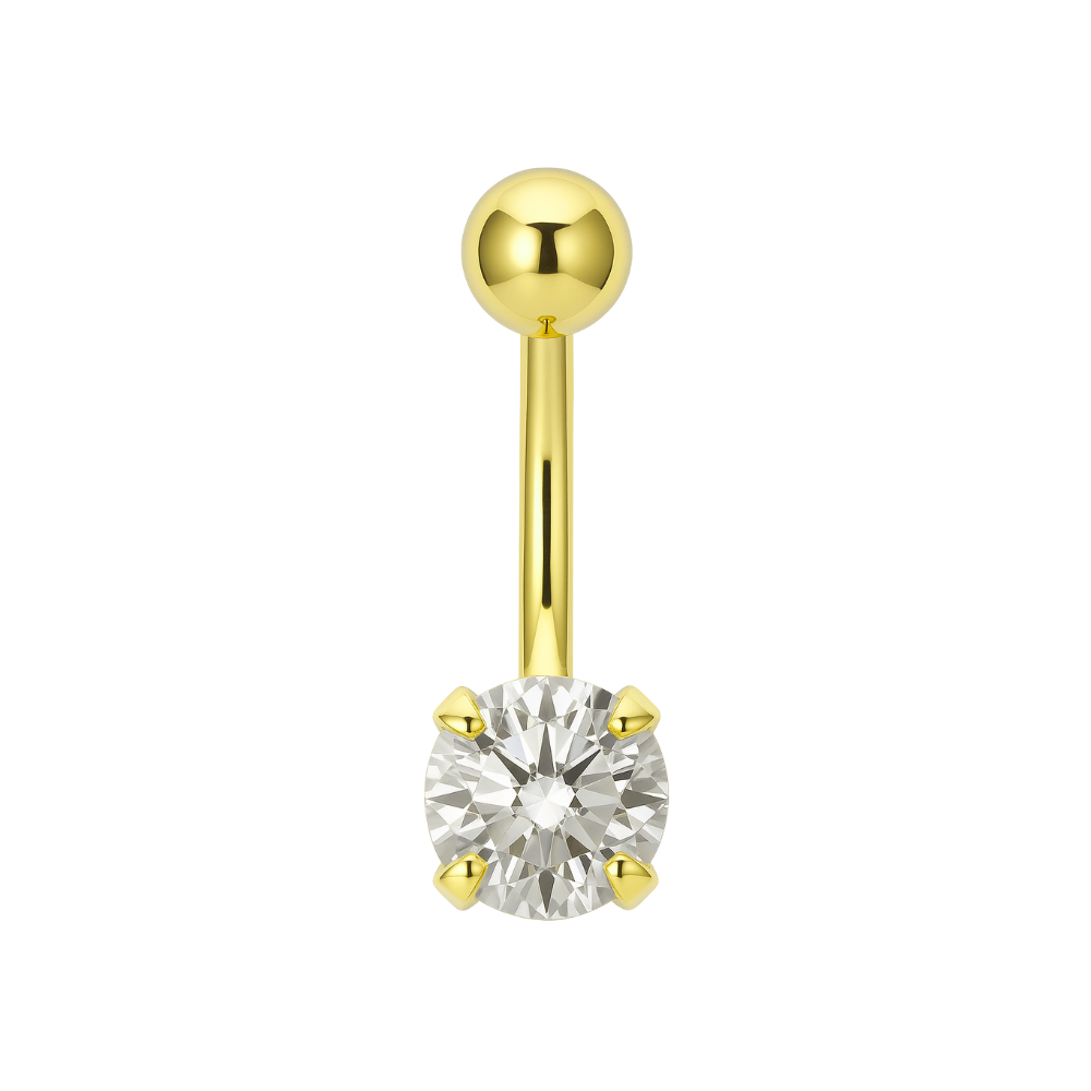 14K Gold Round CZ Jewelled Internally Threaded Belly Ring