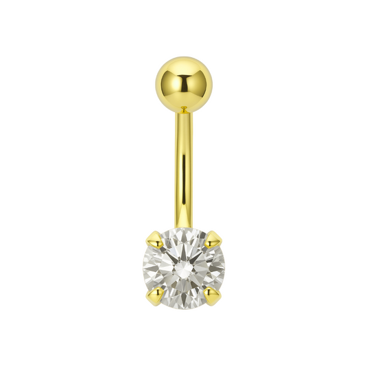 14K Gold Round CZ Jewelled Internally Threaded Belly Ring