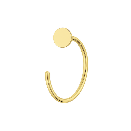 9K Gold Flat Button End Open Hoop Nose Ring - Monster Piercing