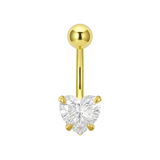 14K Gold Heart CZ Jewelled Internally Threaded Belly Bar - Monster Piercing
