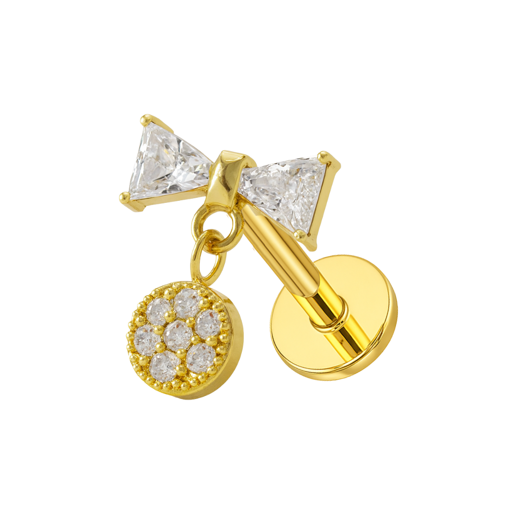 316L Surgical Steel Jewelled Bowtie Internally Threaded Screw Fit Stud
