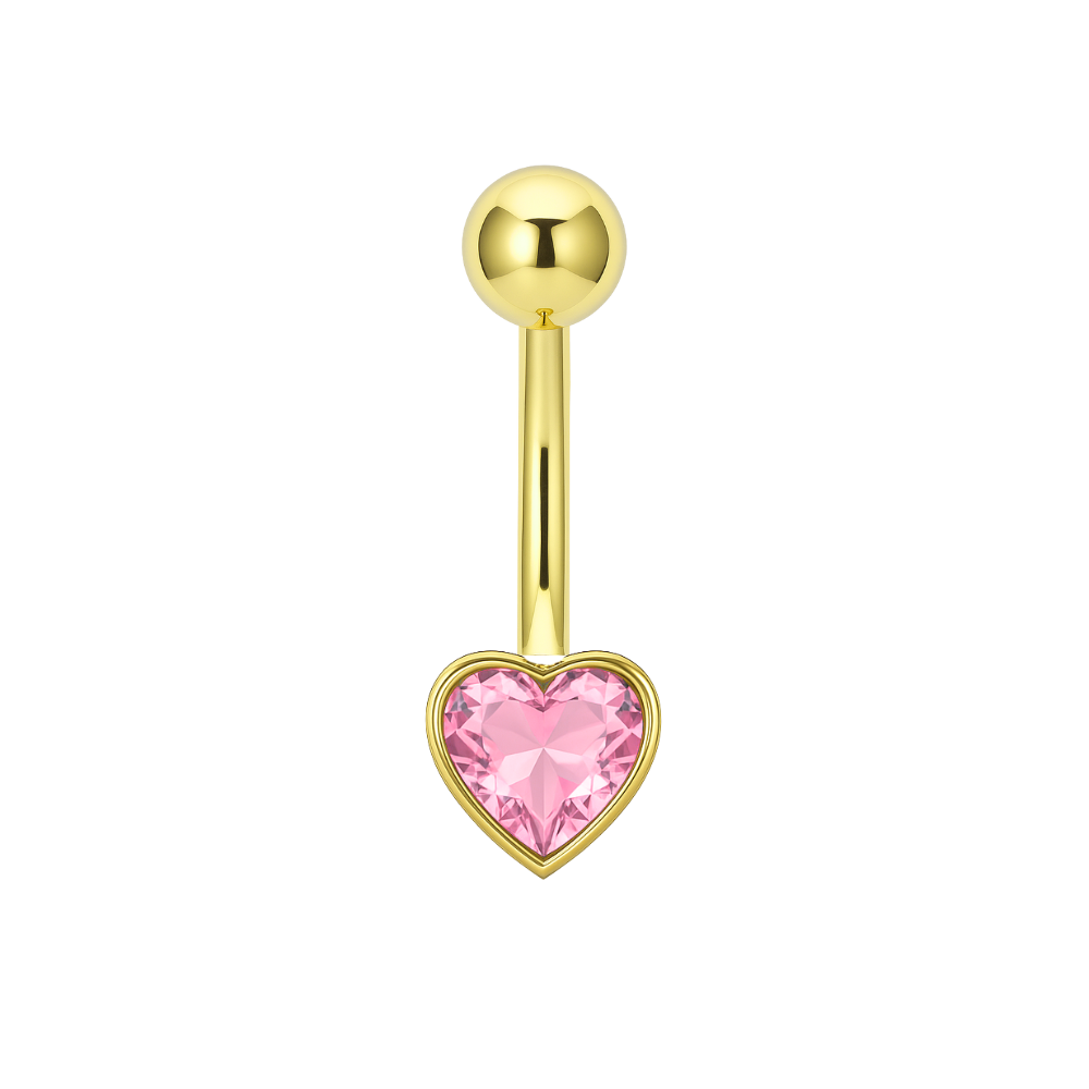 14K Gold Studded Heart Belly Ring - Monster Piercing