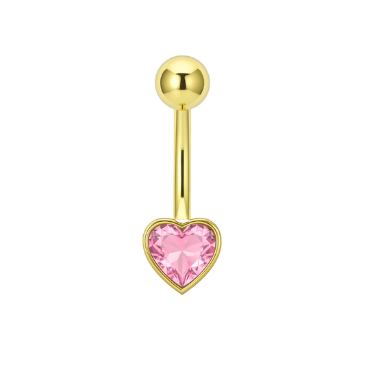14K Gold Studded Heart Belly Ring - Monster Piercing