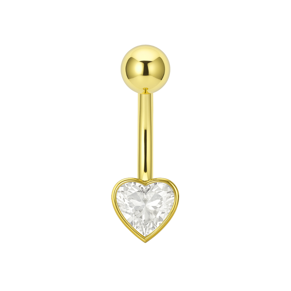 14K Gold Studded Heart Belly Ring - Monster Piercing