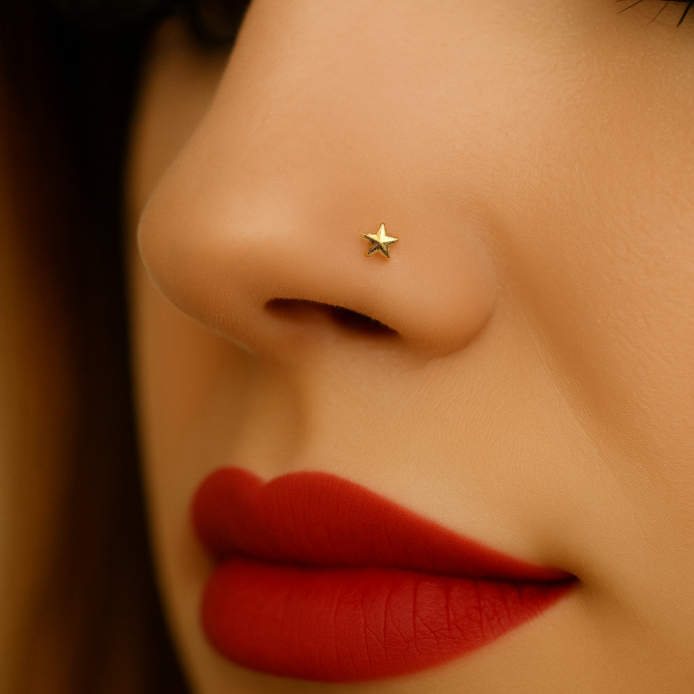 14K Gold Head & Bio Flex Nose Screw Ring With Star Top - Monster Piercing