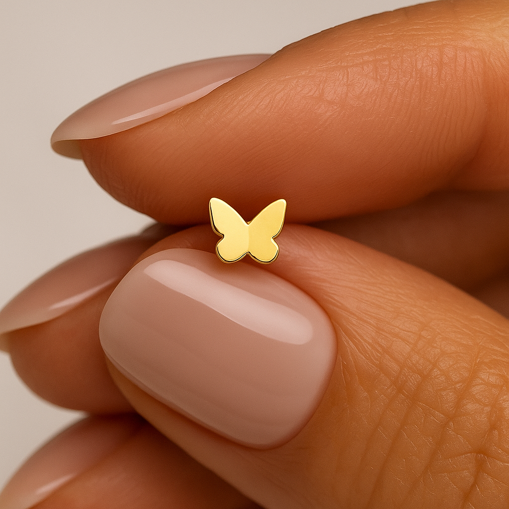 9K Gold Butterfly Design Nose Bone - Monster Piercing