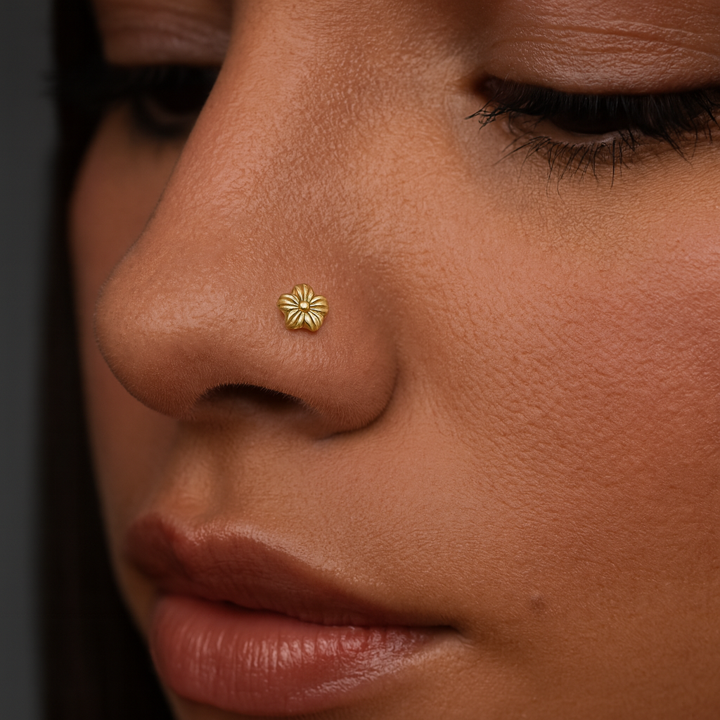 9K Gold Flower Nose Bone - Monster Piercing