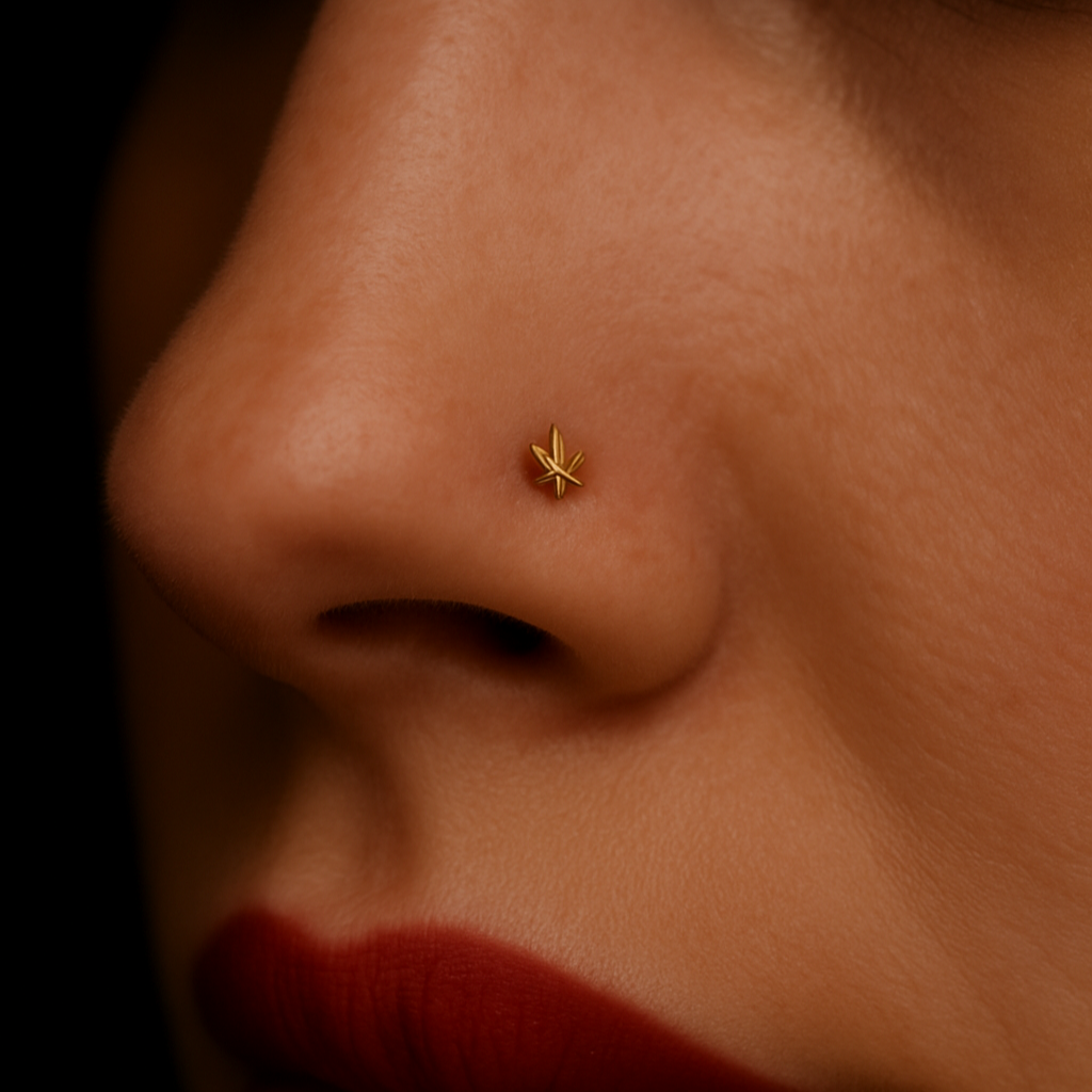 9K Gold Marijuana Leaf Nose Bone - Monster Piercing