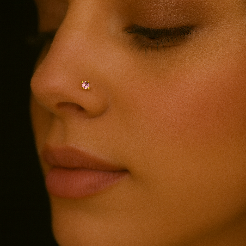 9K Gold Pink Cubic Zirconia Jewelled Nose Bone - Monster Piercing