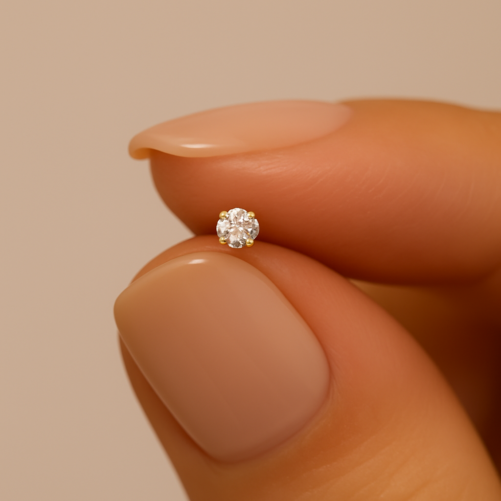 9K Gold Round Cubic Zirconia Jewelled Nose Screw - Monster Piercing