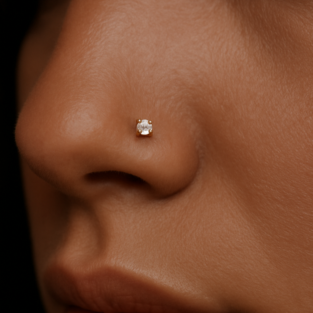 14K Gold Cubic Zirconia Set Nose Screw - Monster Piercing