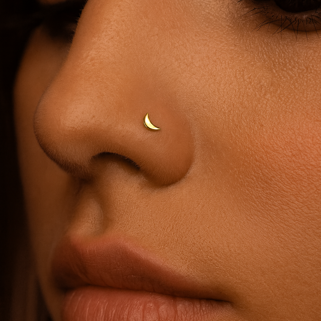 9K Gold Crescent Cut Design Nose Bone - Monster Piercing