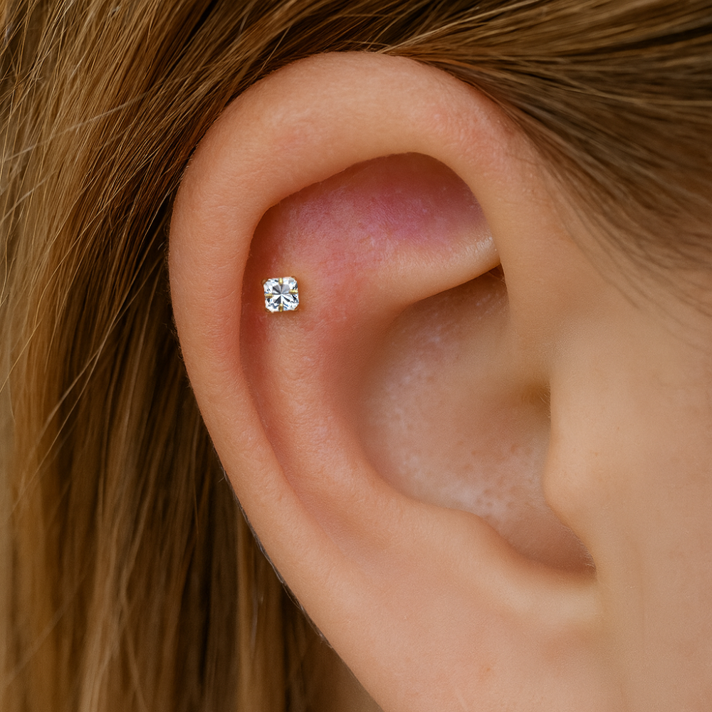 9K Gold Cubic Zirconia Jewelled Flatback Stud - Monster Piercing