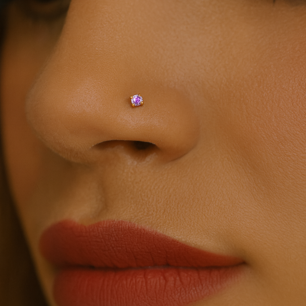 9K Gold L-Bend Crystal Nose Stud - Monster Piercing