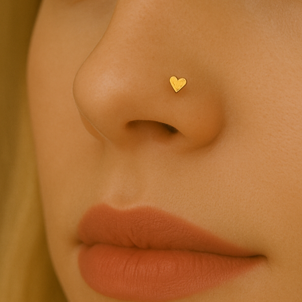 14K Gold Emboss Heart Nose Bone Default Title