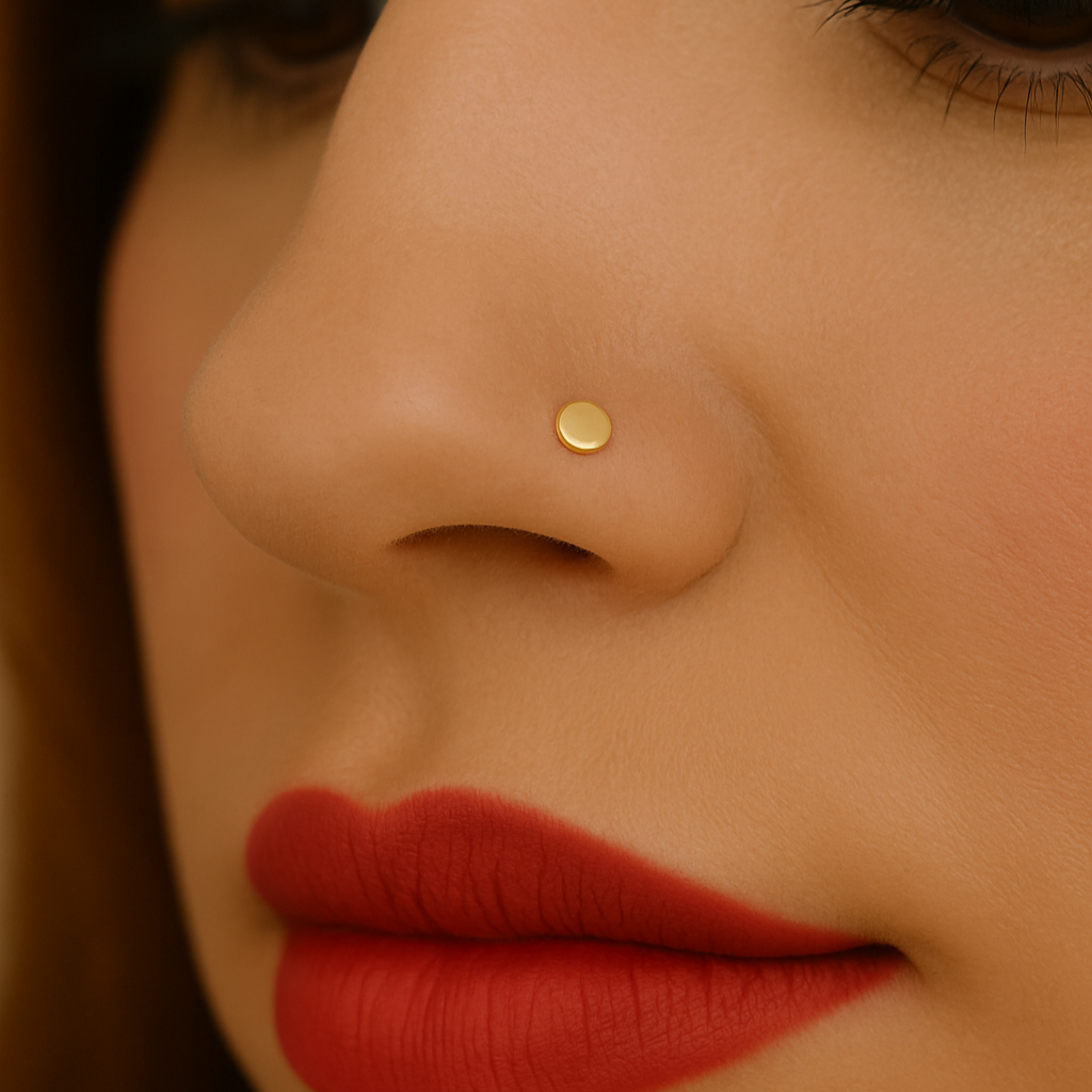 9K Gold Plain Button Style L-Shape Nose Stud - Monster Piercing