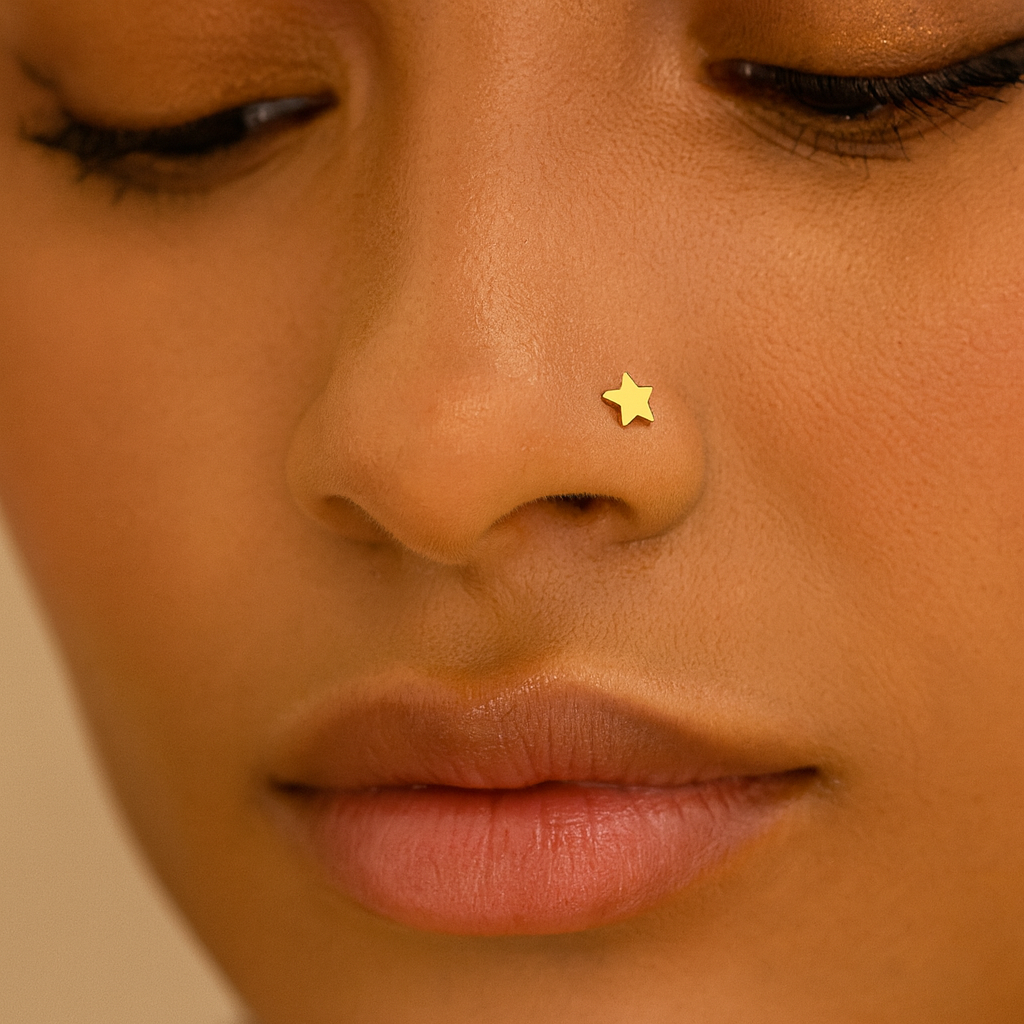 14K Gold Plain Star Nose Screw - Monster Piercing