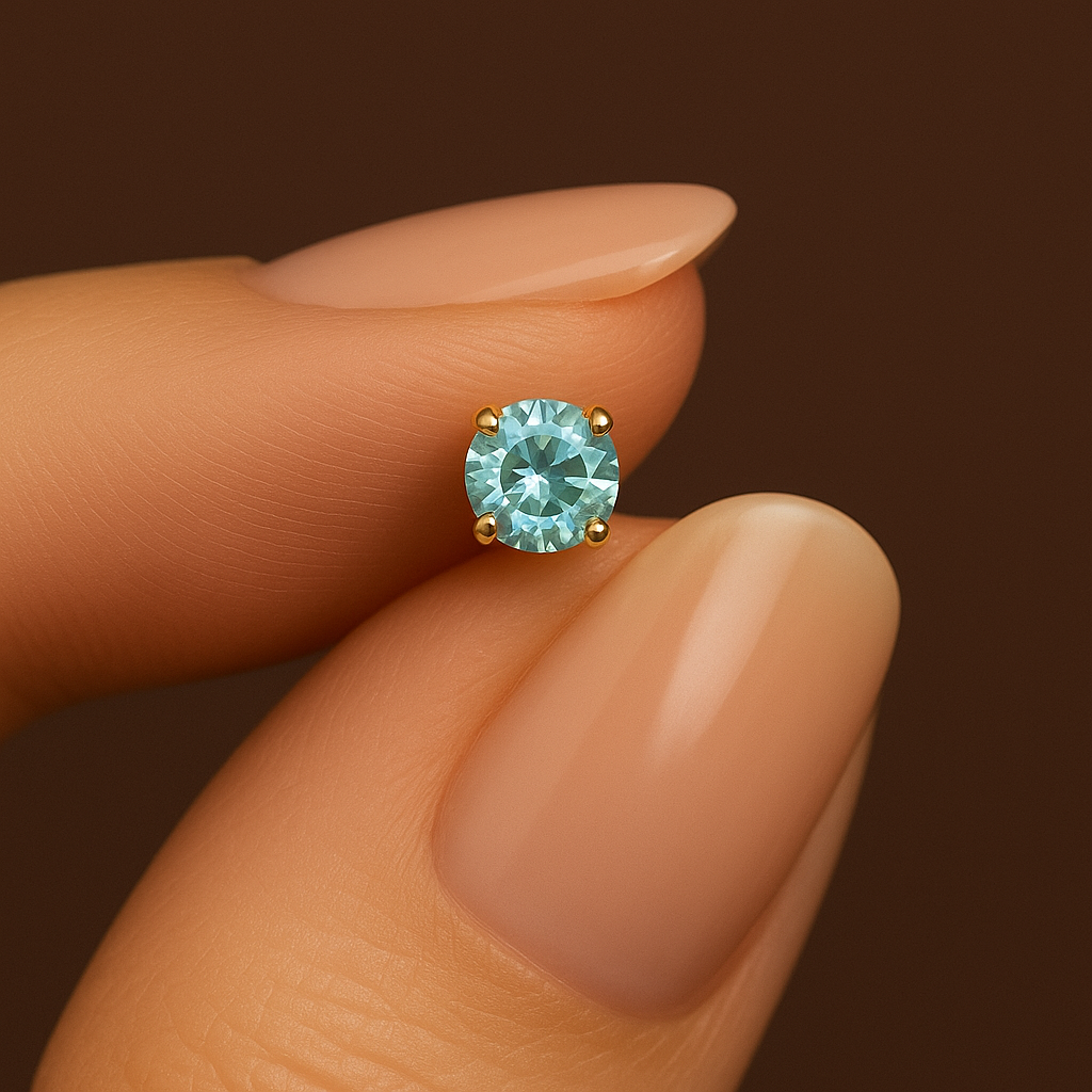 9K Gold L-Bend Crystal Nose Stud - Monster Piercing