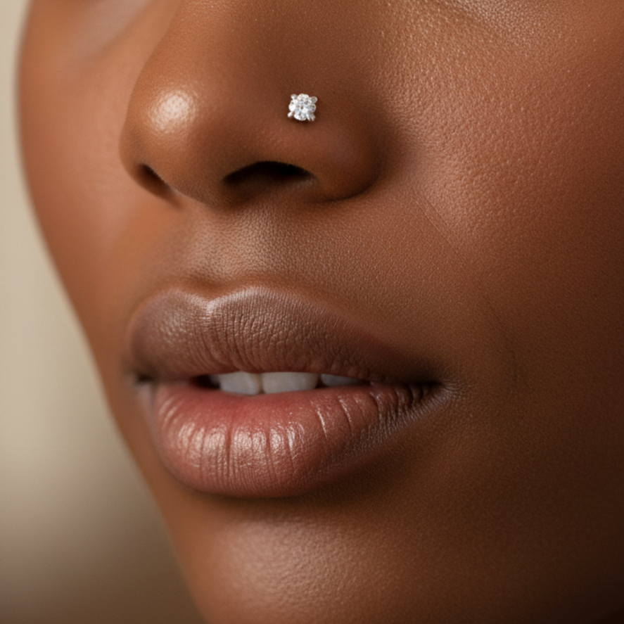 9K Gold Claw-Set Moissanite Nose Stud - Monster Piercing