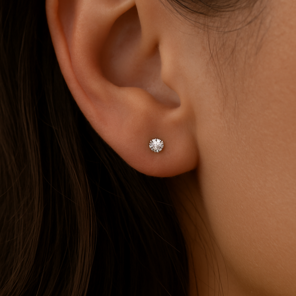 9K Gold Round Cubic Zirconia Top Internally Threaded Stud - Monster Piercing