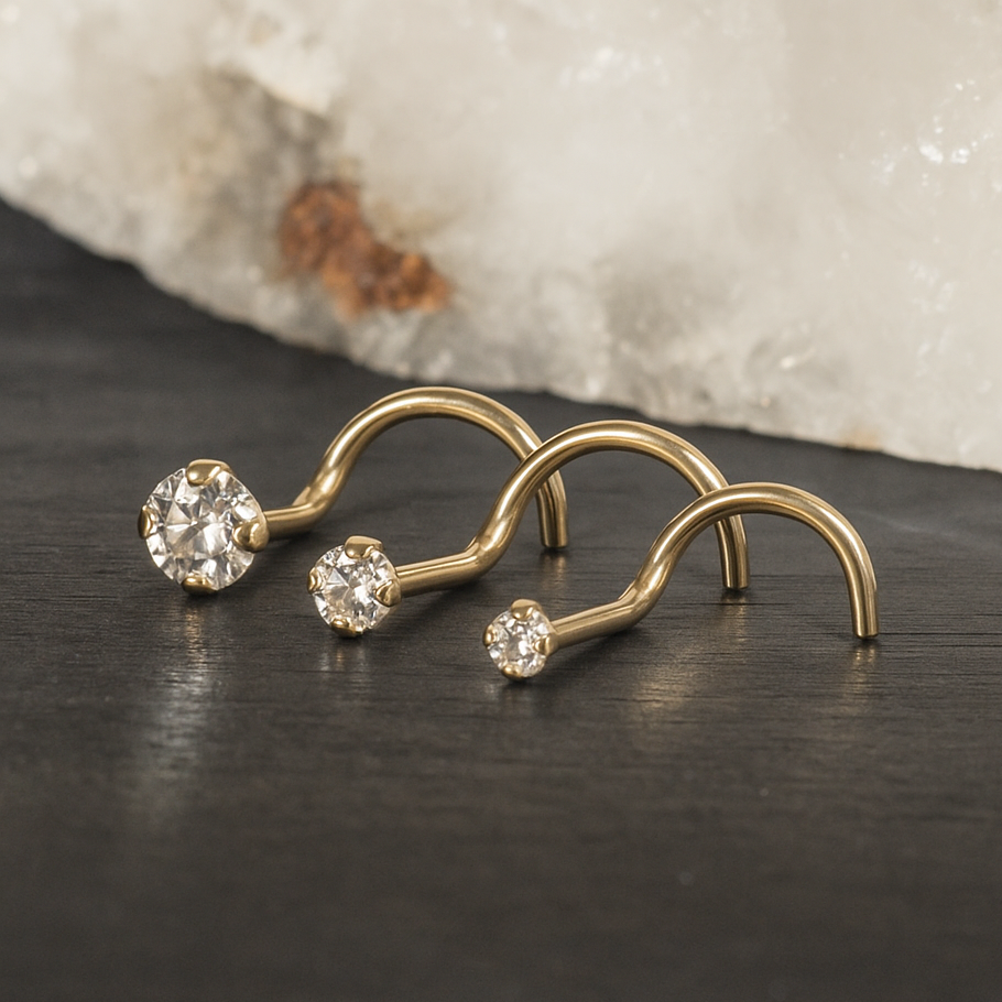 9K Gold Claw Set Round Lab Grown Diamond Nose Screw Stud - Monster Piercing