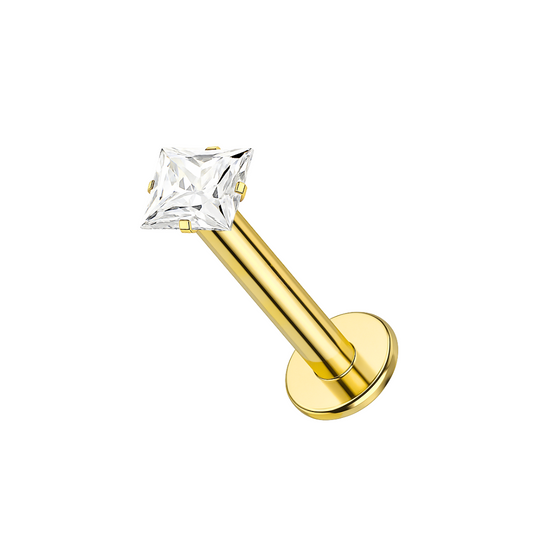 9K Gold Cubic Zirconia Jewelled Flatback Stud - Monster Piercing