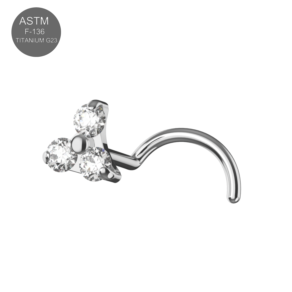G23 Grade Titanium Tri CZ Jewelled Nose Screw - Monster Piercing